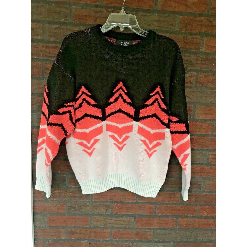 Vintage Wool Sweater Large Mountain Woolens Marceau Sports Blue Orange USA Made